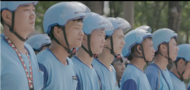 Men in blue uniform and helmets